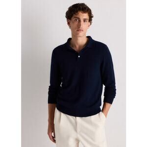 Mens Mongolian Cashmere Polo Sweater True Navy Size M NWT